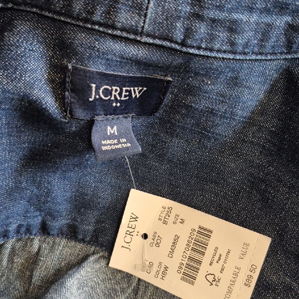 J Crew Tie Neck Medium Denim Shirt NWT - Picture 6 of 7
